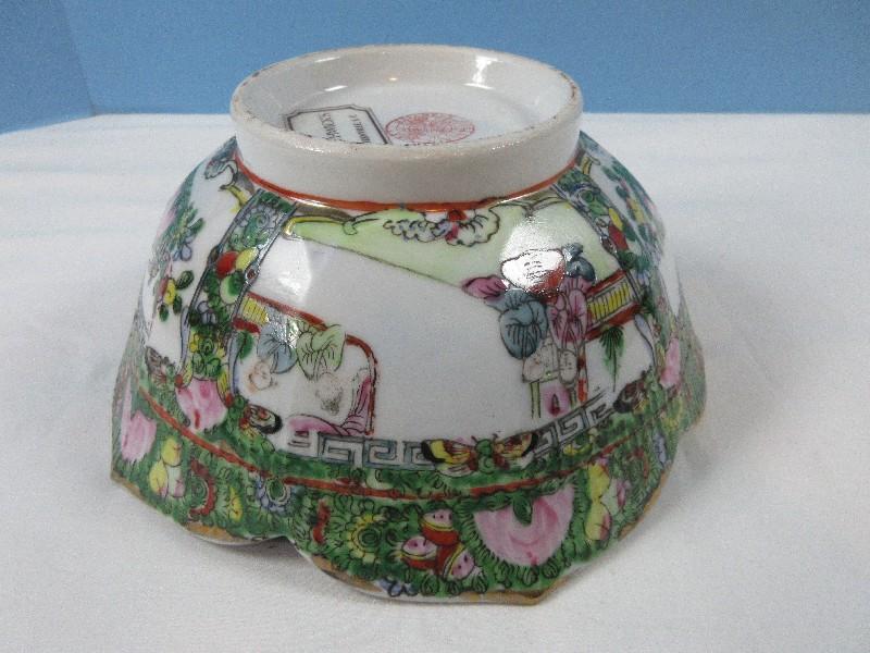 Japanese Porcelainware Hand Decorated in Macau Footed Lotus Flower Form 8" Bowl