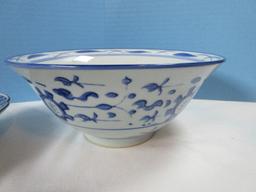 Lot Porcelain/Semi Porcelain oriental Design Footed Coupe 10" Shallow Bowl Peacock Garden