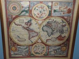 A New & Accurate Map of The World Silk Scarf in Two Tone Frame- 36 1/2" Square