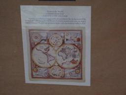 A New & Accurate Map of The World Silk Scarf in Two Tone Frame- 36 1/2" Square