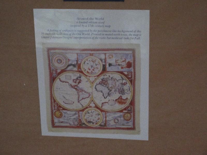 A New & Accurate Map of The World Silk Scarf in Two Tone Frame- 36 1/2" Square
