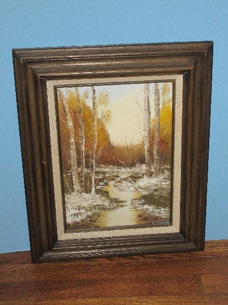 Fall Landscape Woodland w/ Creek Original Artwork on Artist Board Signed P. Dyekma