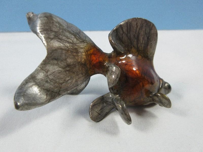 Flint Reisfelt Enameled Bronze Fantail Goldfish Sculpted Figure-Approx 2" x 3 1/4"