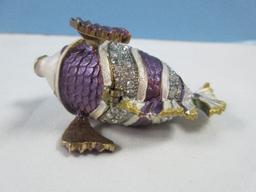 Dazzling Enameled Jeweled Tropical Fish Figural Trinket Box-Approx 2 1/4"H x 3 1/4"