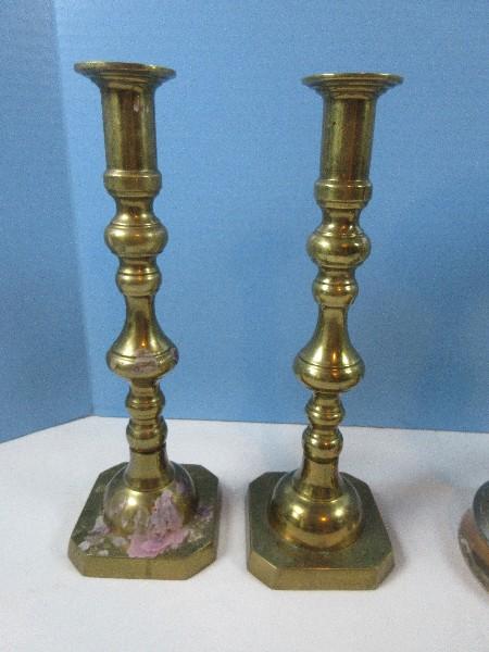 Candlesticks Pair 10 1/2" Traditional Design Pair Sphere Mid Century 11 1/2" Console Pillar