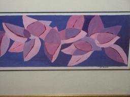 Abstract Foliage Original Artwork Signed D. Wood in Gilt Trim Frame/Mat- 29 1/4" x 19"