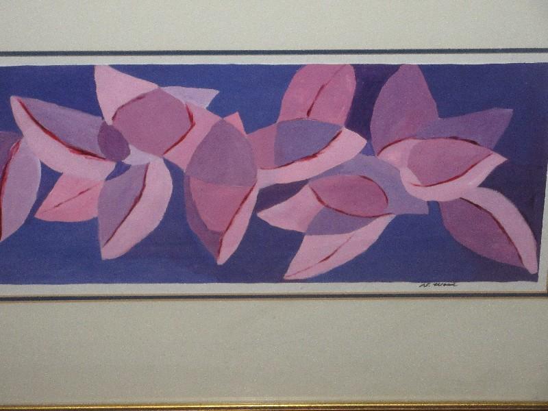 Abstract Foliage Original Artwork Signed D. Wood in Gilt Trim Frame/Mat- 29 1/4" x 19"