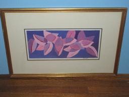 Abstract Foliage Original Artwork Signed D. Wood in Gilt Trim Frame/Mat- 29 1/4" x 19"