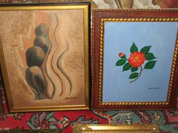 Collection 8 Original Artworks by Local Artist Signed Ruth Wilson Botanical Magnolia, Pansies,