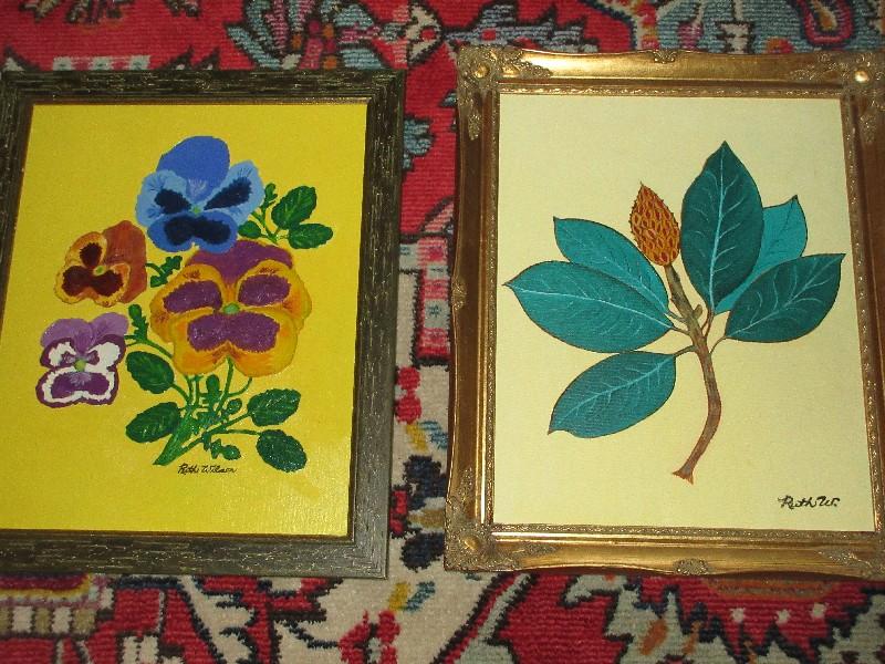 Collection 8 Original Artworks by Local Artist Signed Ruth Wilson Botanical Magnolia, Pansies,