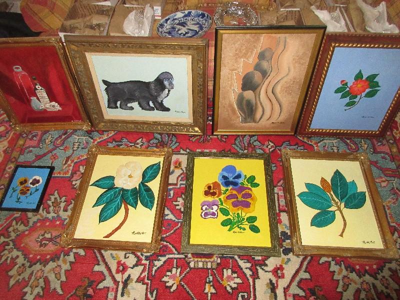 Collection 8 Original Artworks by Local Artist Signed Ruth Wilson Botanical Magnolia, Pansies,