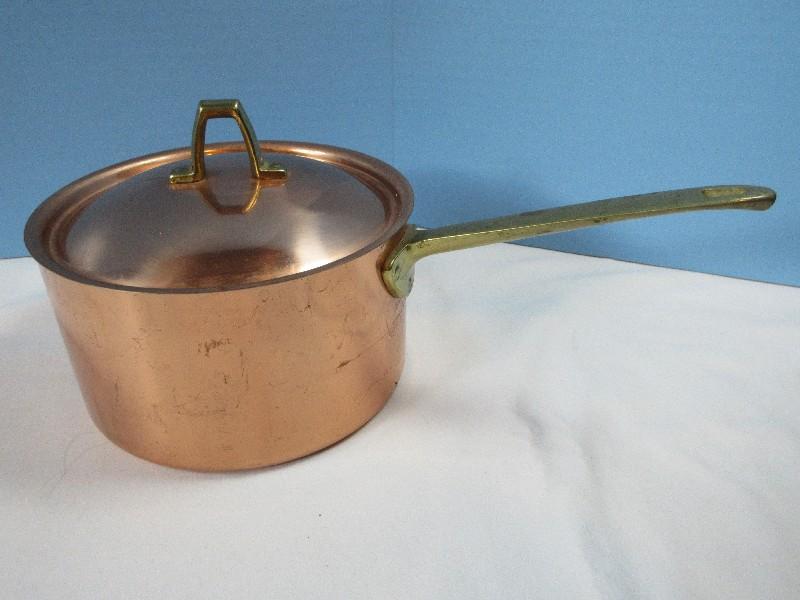 Paul Revere Copper Saucepan & Lid Brass Handles 3 3/4"H/6 1/2"D Copper Gelatin Molded