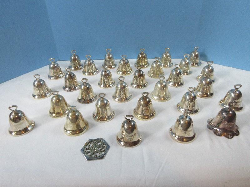 29pc Collection Reed & Barton Silverplate Annual Christmas Bell Ornaments, 10th Day of