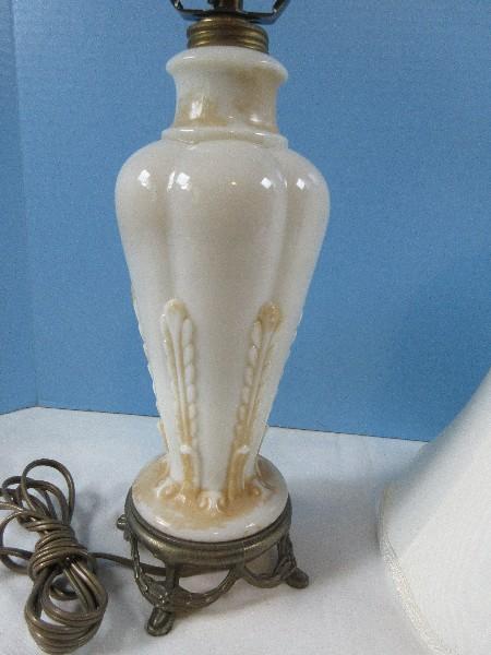 Awesome Rare Fined Depression Era Milk Glass 24" Lamp Relief Acanthus Leaves w/matching