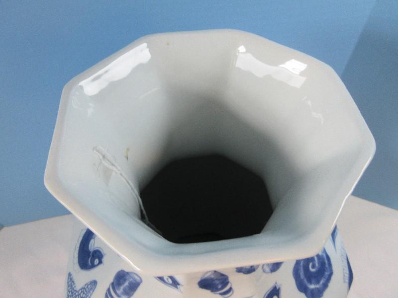 Impressive Maitland-Smith LTD. Semi Porcelain Octagonal Form Large 17" Blue/White Vase