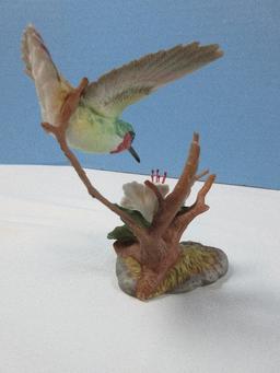 Maruri USA Fine Porcelain & Bronze Ruby-Throated Hummingbird w/Azalea Figurine 5"
