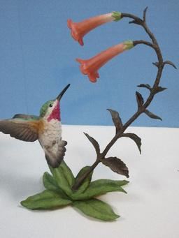 2 Collectors Franklin Mint Porcelain & Bronze Figural Hummingbirds & Flowers-Approx 6 1/2"