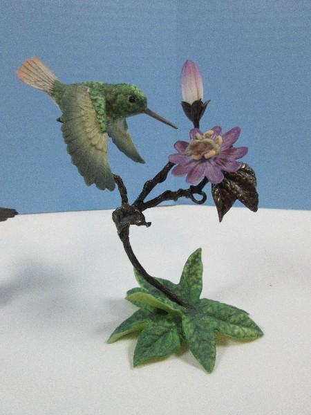 2 Collectors Franklin Mint Porcelain & Bronze Figural Hummingbirds & Flowers-Approx 6 1/2"