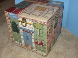 Phenomenal Hand painted Storage Box on Bun Feet Distress Finish Asian Design w/Hinged Lid &