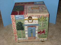 Phenomenal Hand painted Storage Box on Bun Feet Distress Finish Asian Design w/Hinged Lid &