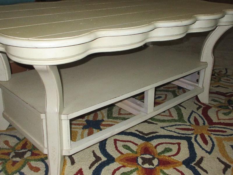 Riverside Furniture French Countryside Scalloped Coffee Table w/Lower Shelf & Pass Through