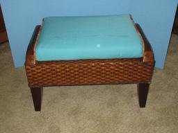 Pier 1 Imports Rattan Wicker Ottoman w/Denim Removable Cushion-16"H x 18" x 26"