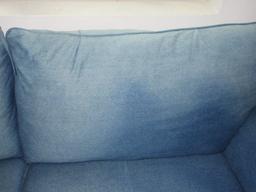 Jackson Furniture Casual Blue Denim Upholstery Sofa Rolled Arms & Pleated Skirt-39" x 84"