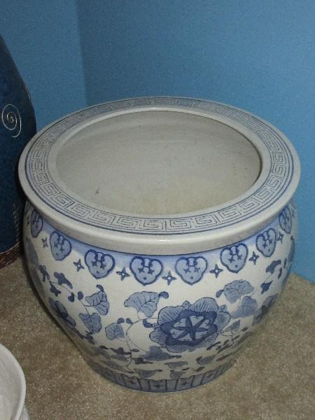 Lot Semi Porcelain Blue/White Jardiniere Planter 12"H Top 14" Andrea Porcelain Fish, Crabs &