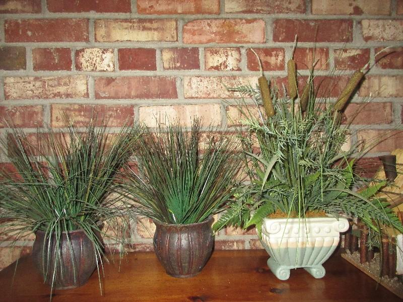 Lot 3 Decorative Bird House Saloon Inn, Yacht Club, Cottage, 3 Faux Plants in Containers