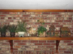 Lot 3 Decorative Bird House Saloon Inn, Yacht Club, Cottage, 3 Faux Plants in Containers