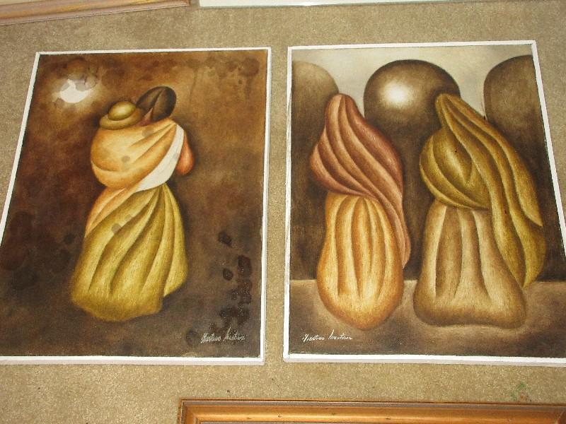 5pcs Original Framed Artwork 2 Gossiping Church Ladies 23"x19", Watercolor Horse Signed