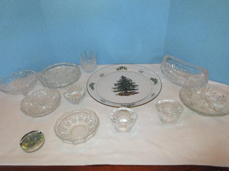 Lot Pressed Glass/Crystal Gorham Althea Pattern 7" Oval Bowl, Anchor Hocking Prescut Star/