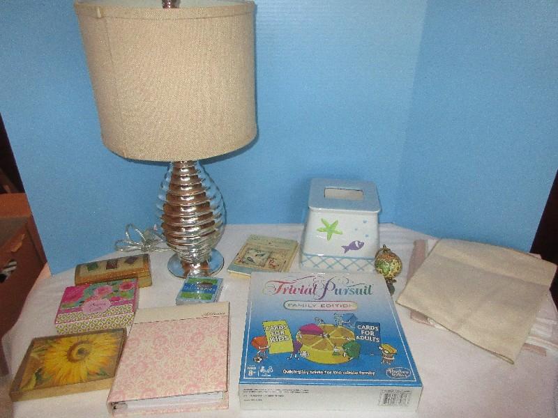 Lot Molded Modern Beehive Form Lamp, Trivial Pursuit Family Edition, Trinket Box, Address