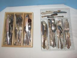 Lot Misc Silverplate & Stainless Flatware w/Tray Drawer Organizers Oneida Becket Pattern