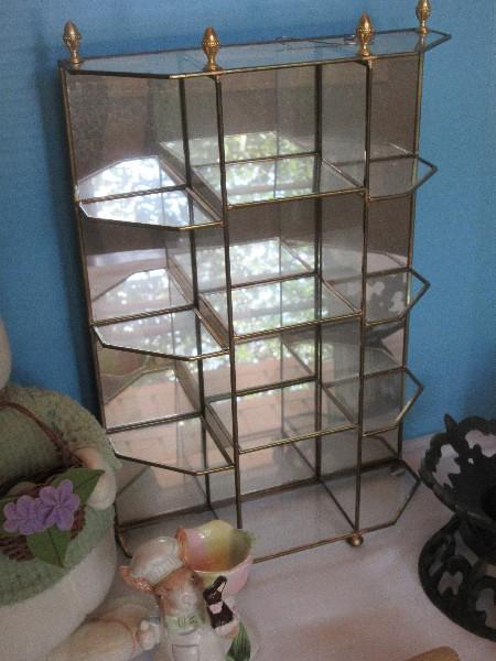 Lot misc Bric-a brac Mirror Back Etagere Small Display 16"x10"x3 1/2", David Winter Rose