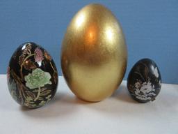 Lot 9 Figurine Eggs Porcelain Baum Bros. Formalities Rose Spray Transfer 10", Gold Leaf 7",