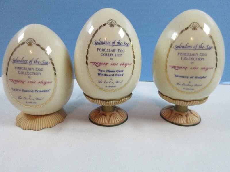 3 Collector Danbury Mint Porcelain Egg Collection by Robert Lyn Nelson Splendors of The Sea