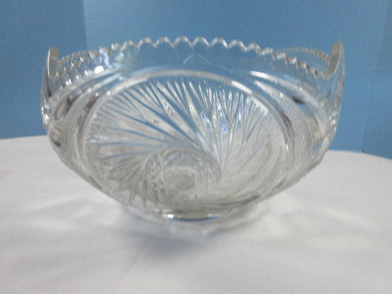 Smith Heavy Pressed Glass Aztec Pattern 13 1/2" Punch Bowl Pinwheel/Cane Design Retired