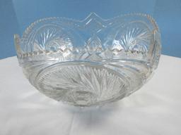 Smith Heavy Pressed Glass Aztec Pattern 13 1/2" Punch Bowl Pinwheel/Cane Design Retired