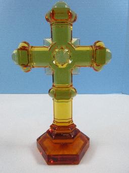 Noble Excellence Stunning Amber Lead Crystal 8 1/4" Roman Design Cross