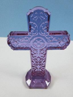 FK Lead Crystal Lavender Scroll & Medallion Design 8 1/2" Celtic Style Cross