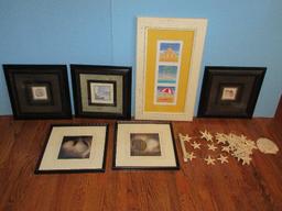 6 Coastal Beach Theme Frame Artwork Prints Set of 3 Matching Rope Trim Frames Beach Huts/