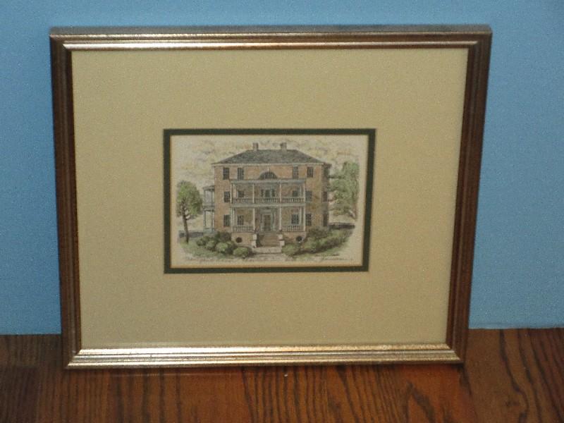 Joseph Manigault House Charleston SC Hand Colored Etching Historical Home Artist Signed