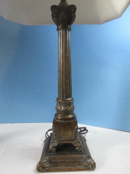 Pair Corinthian Ornate Classic Greek Design Column 32" Table Lamp on Plinth Adorned Base