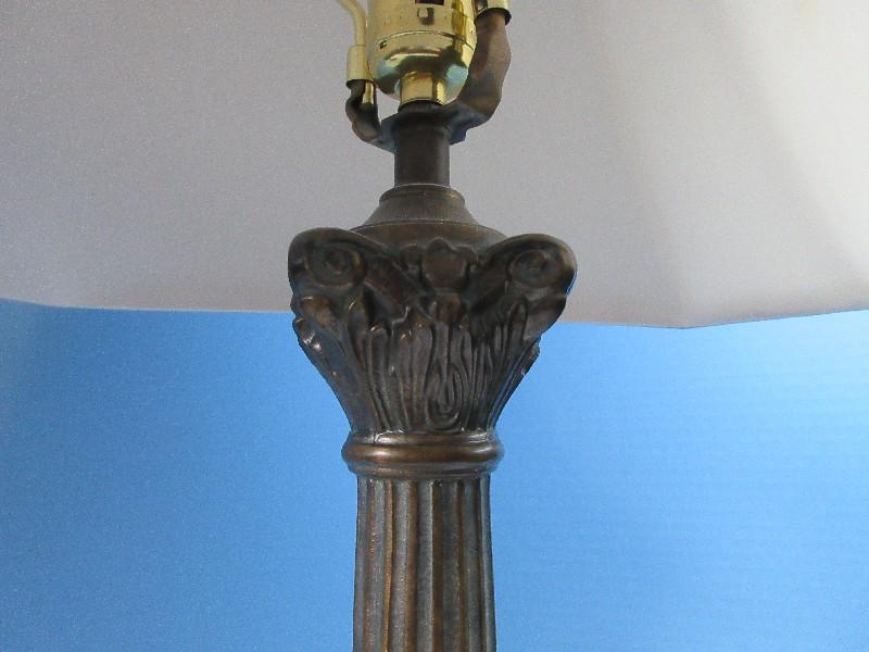 Pair Corinthian Ornate Classic Greek Design Column 32" Table Lamp on Plinth Adorned Base
