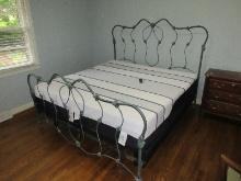 Brass Beds of Virginia Victorian Era Stylized Open Work Iron King Size Bed Verdigris Patina w/