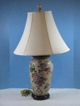 Beautiful Porcelain Oriental Floral & Fruit Design Vase 29" Lamp on Footed Base Hand Painted