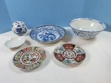 Lot Porcelain/Semi Porcelain oriental Design Footed Coupe 10" Shallow Bowl Peacock Garden