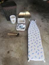 Lot Wicker Hamper Iron, Ironing Board, Relief Shell Ceramic Waste Bin, Fire Log Holder etc.