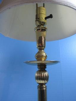 Pair Elegant Regal Brass 33" Candlestick Banquet End Lamps Intricately Design Finial